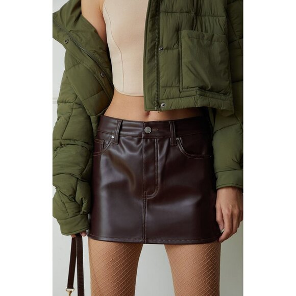 PACSUN Women’s Stretch Mid Rise Faux Leather Mini Skirt Size 28 In Brown - Picture 1 of 8
